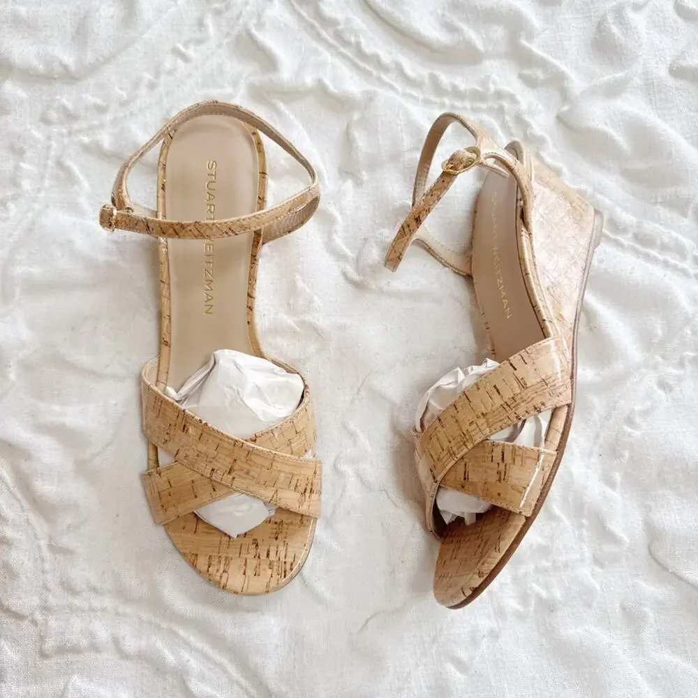 Stuart Weitzman Dayna Ankle Strap Wedge Sandal Size 9.5